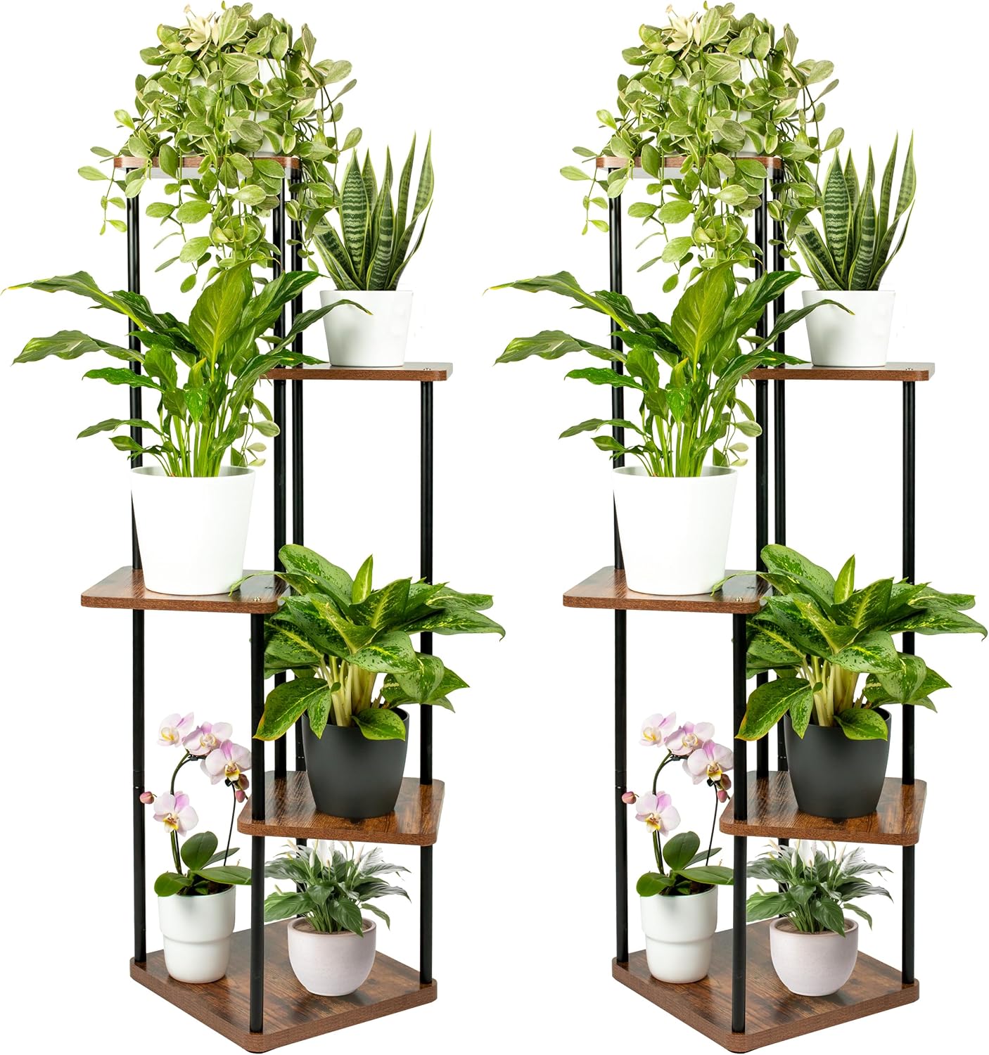 2er-Set Blumenständer - Tower, 5-Ebenen Eiche 2 St