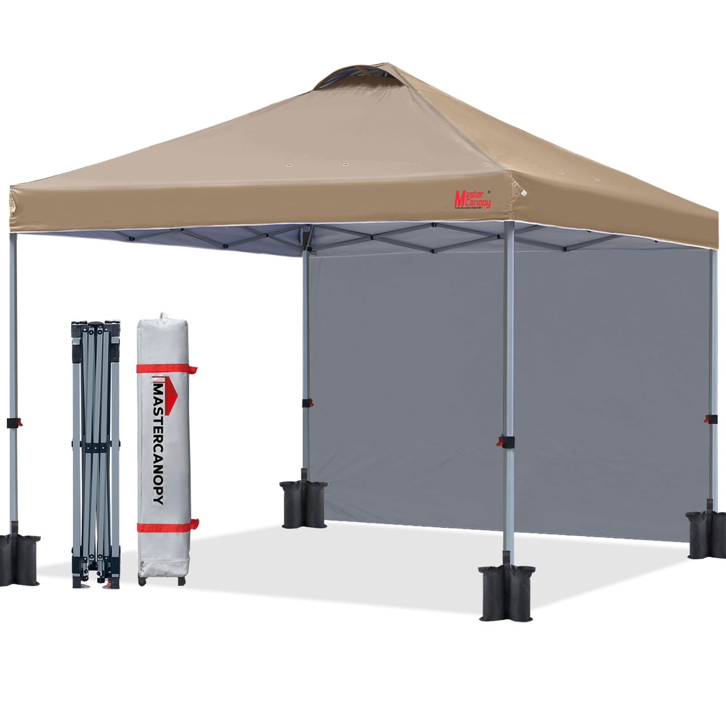 Pop-up-Pavillon mit Seitenwand, höhenverstellbar, 2.5x2.5M Khaki