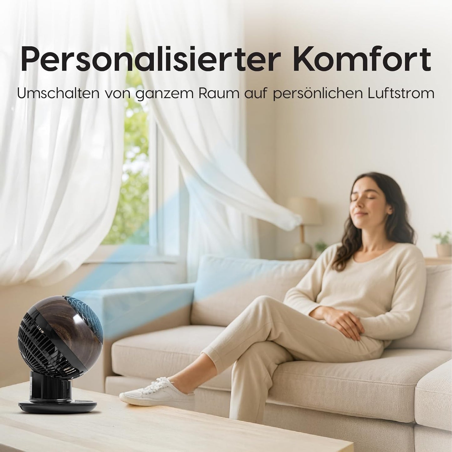 Tischventilator PCF-SC15T mit Fernbedienung, oszillierend, Schwarz Holz Fernbedienung/30m²