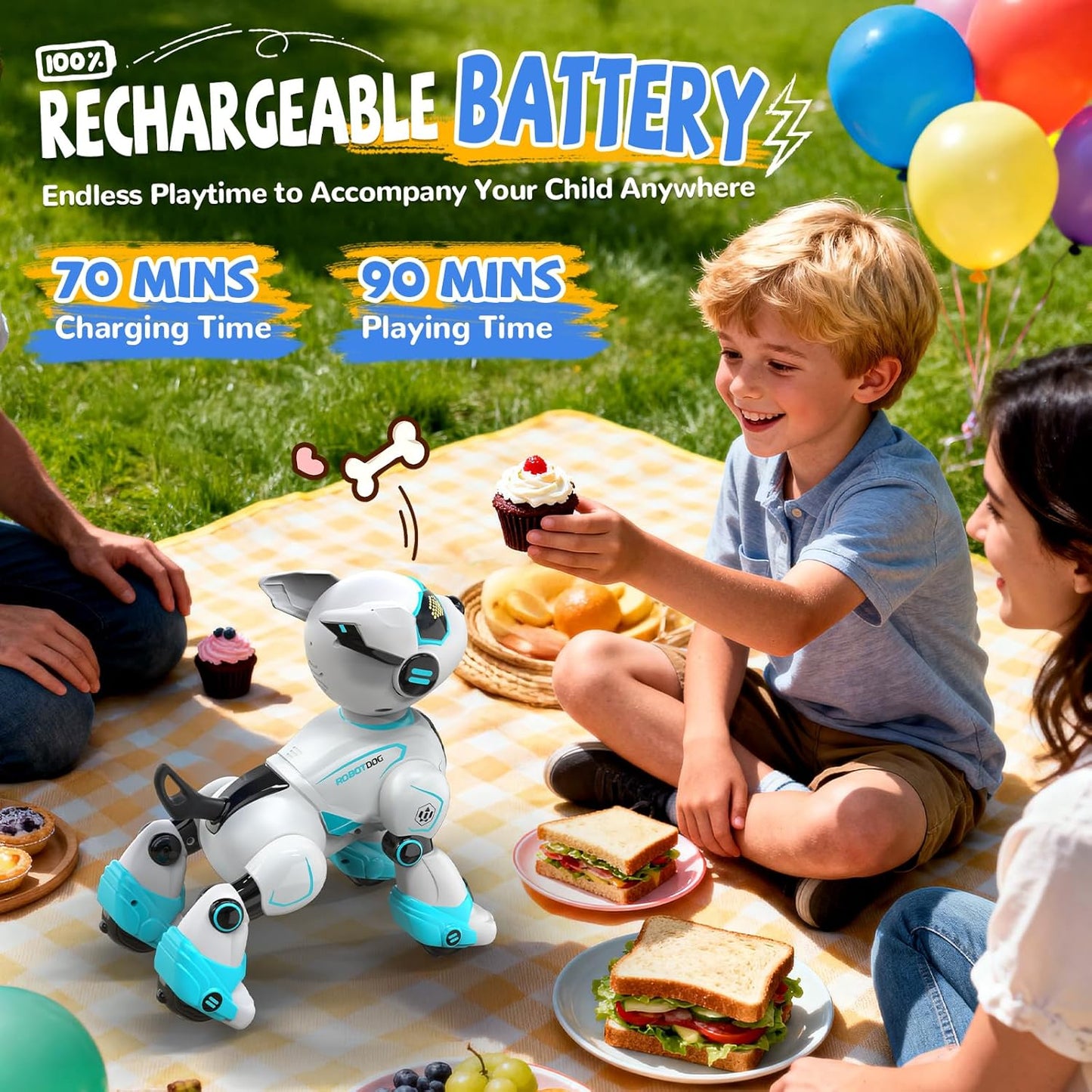 Ferngesteuerter Roboter Hund R27, Weiß Blau