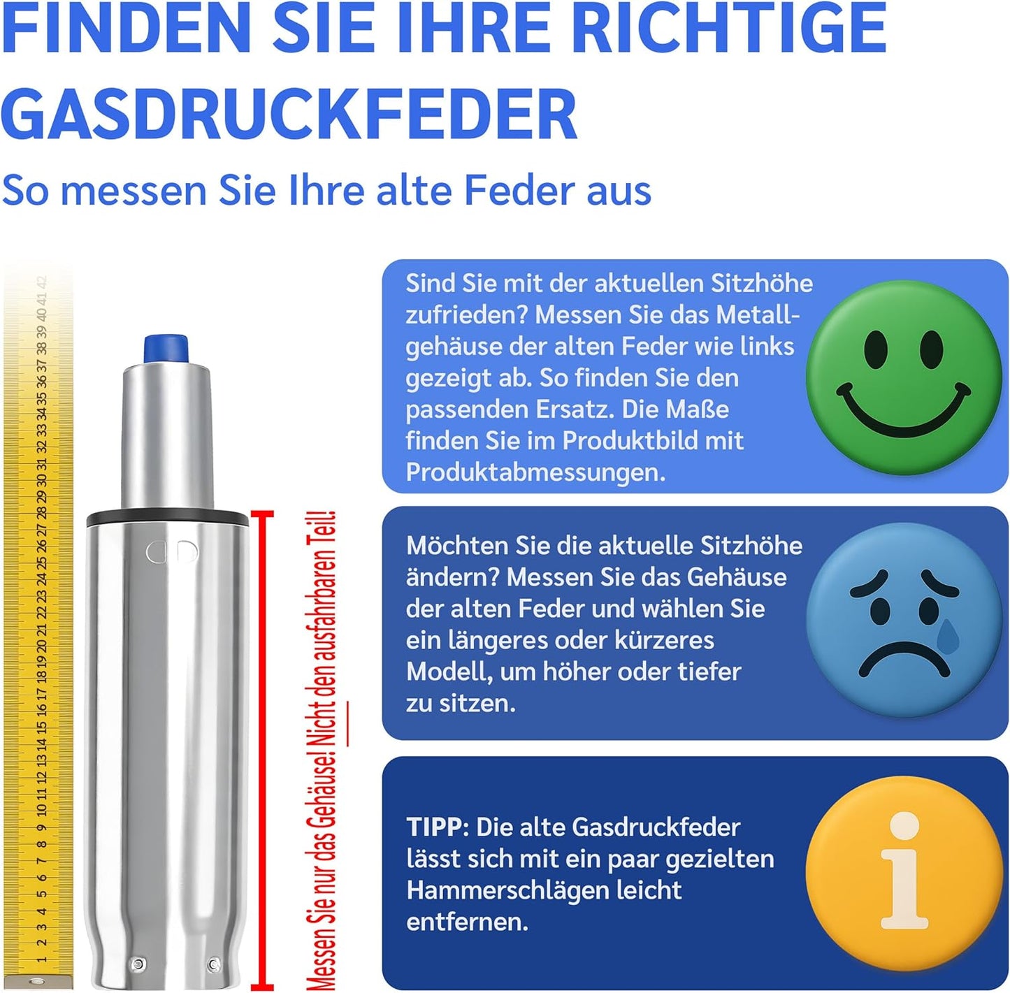 Gasdruckfeder für Bürostühle, bis 200 kg, 565 mm Chrom