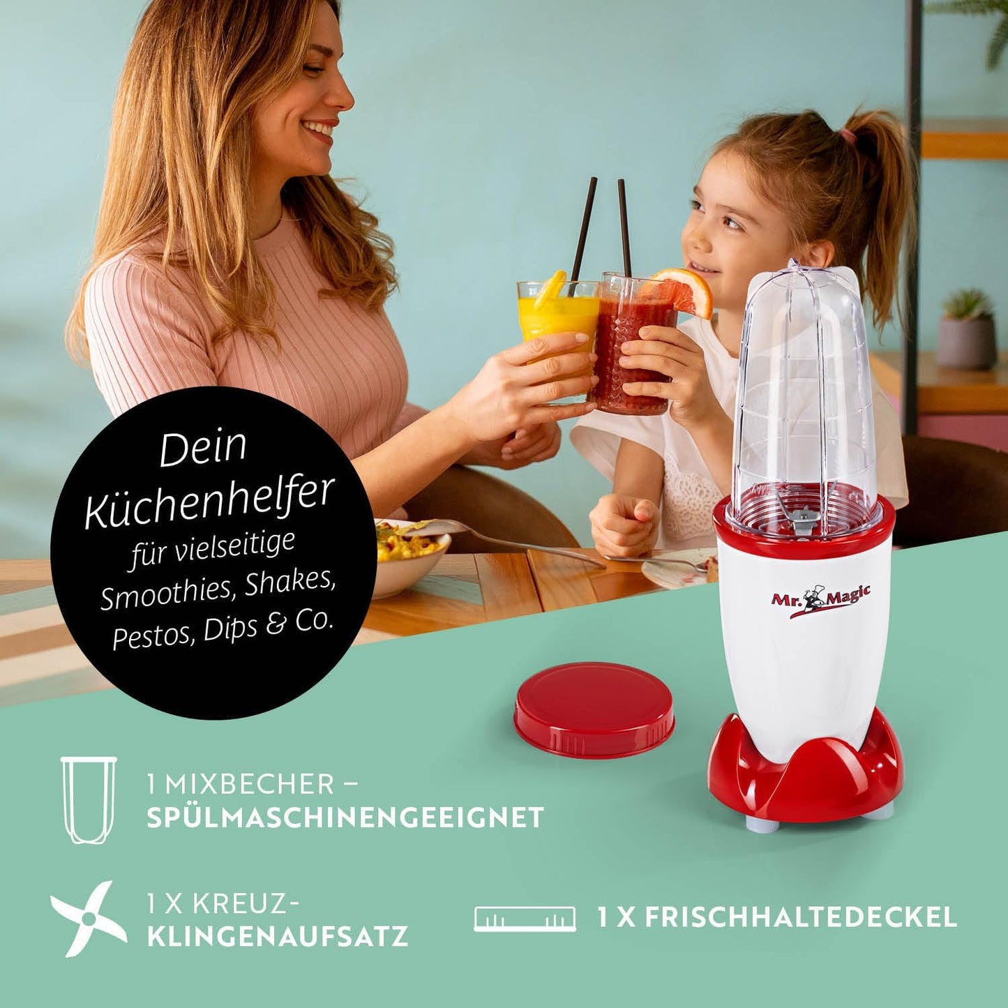 Mr. Magic Mixer Smoothie Maker Set, 4-tlg., Mr. Magic | 250W | M-Set, Weiss | Rot