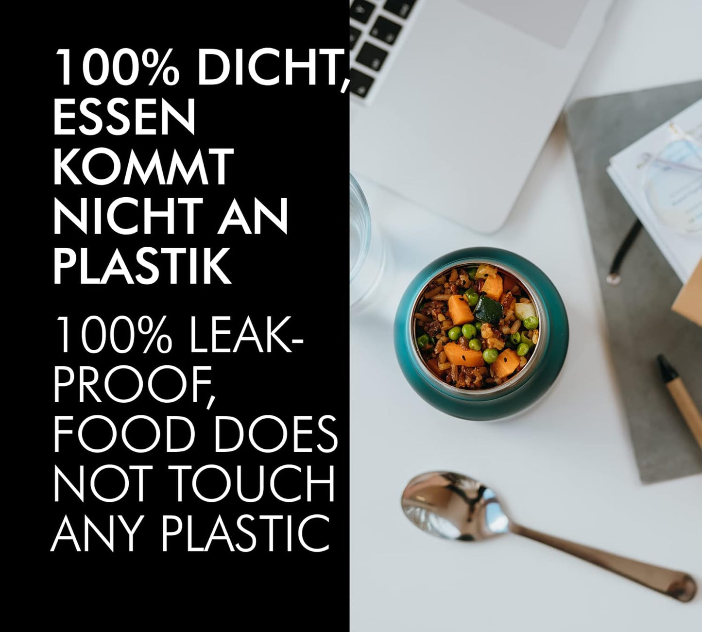 Doppelwandiger Thermobehälter, Teal Mat 500 ml ohne Löffel