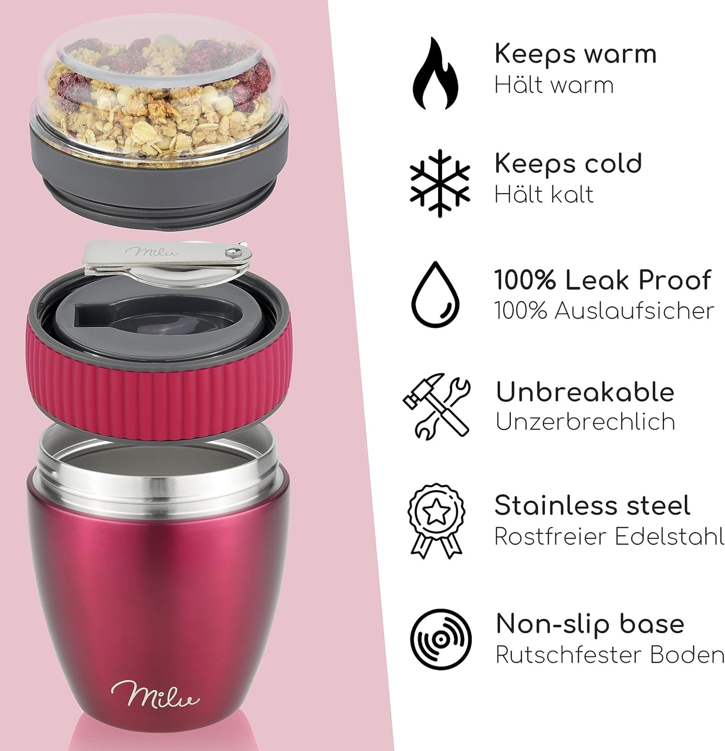 Isolierter Müslibecher MüsliMax, Berry / Edelstahl