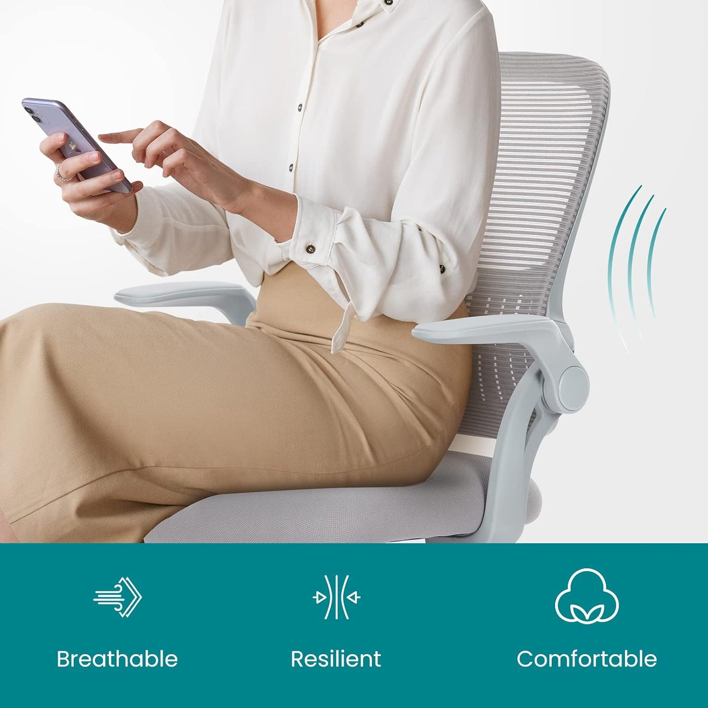 Ergonomischer Bürostuhl mit Lendenwirbelstütze, höhenverstellbar, Verstellbare Armlehnen-gray
