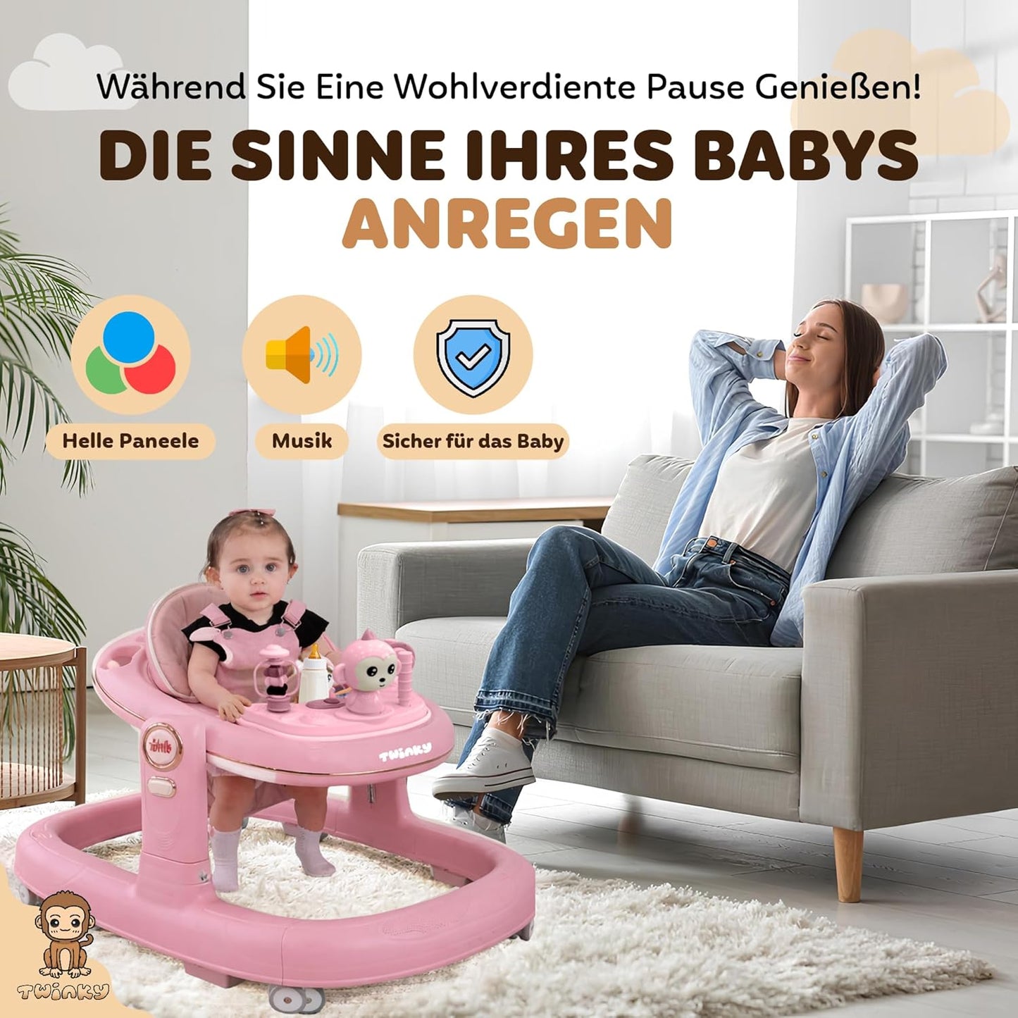 Lauflernwagen mit Spielset, pink and gold