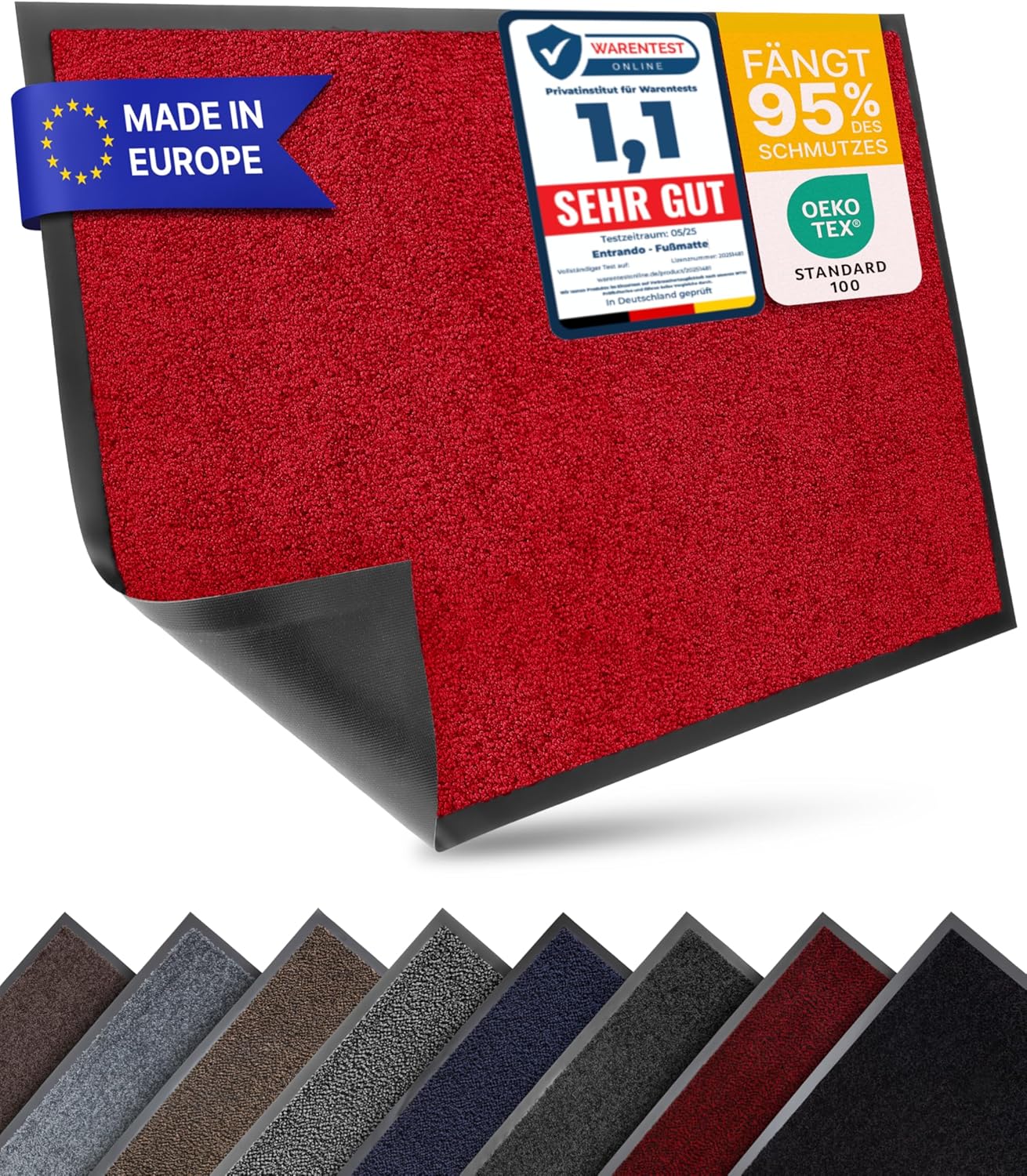 Rutschfeste Fussmatte 90x120 cm, Rot 90 x 120 cm