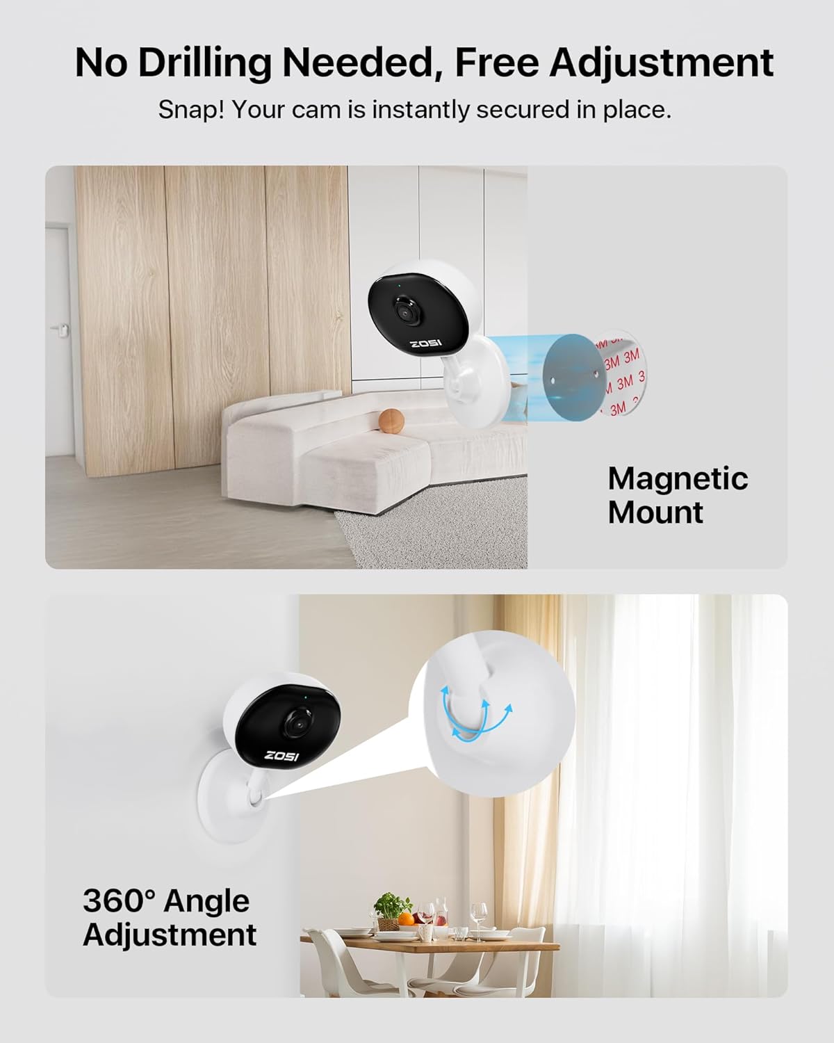 1080P WLAN Überwachungskamera mit KI & Nachtsicht, Weiss 2MP WiFi