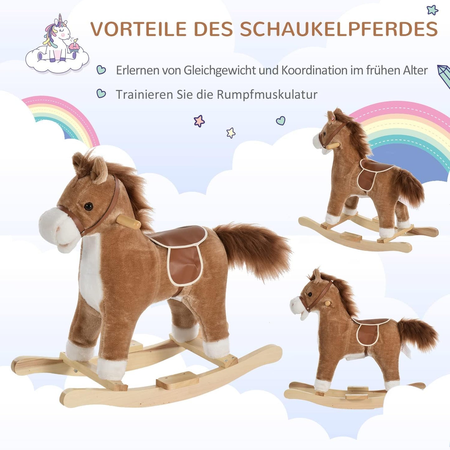 Kinder Schaukelpferd mit Tiergeräusche, Braun