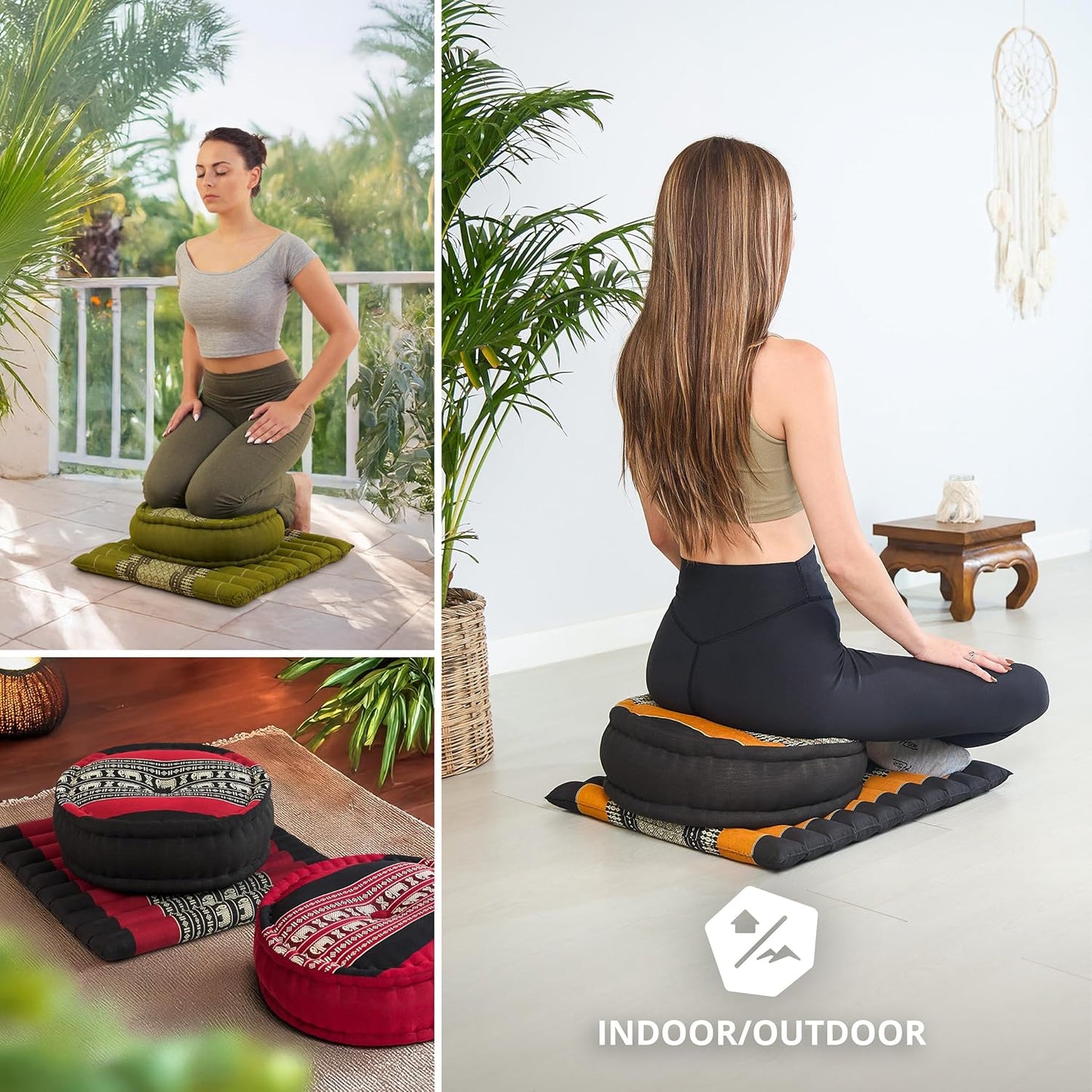 Meditationsset mit Kissen und Matte, Schwarz/Orange