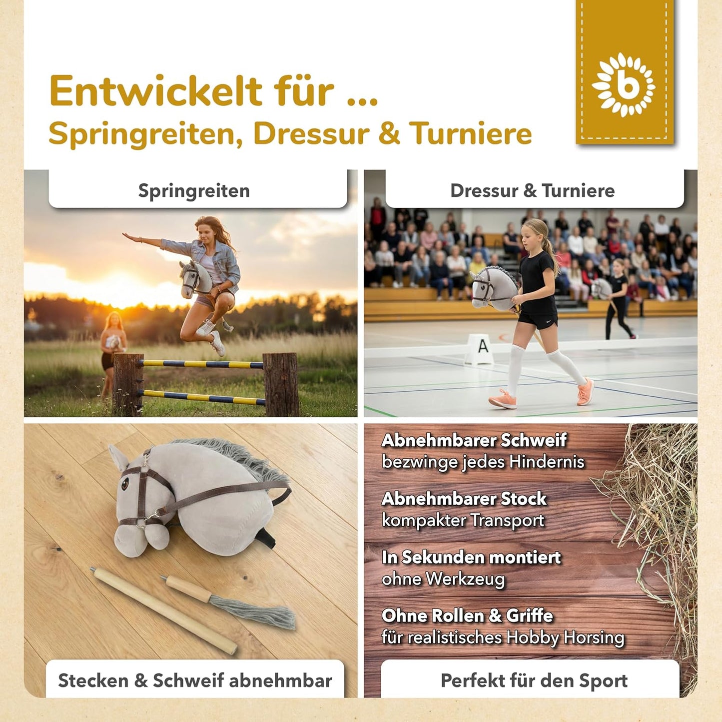 Hobby Horse Steckenpferd mit abnehmbarem Stock, Grauer Medium