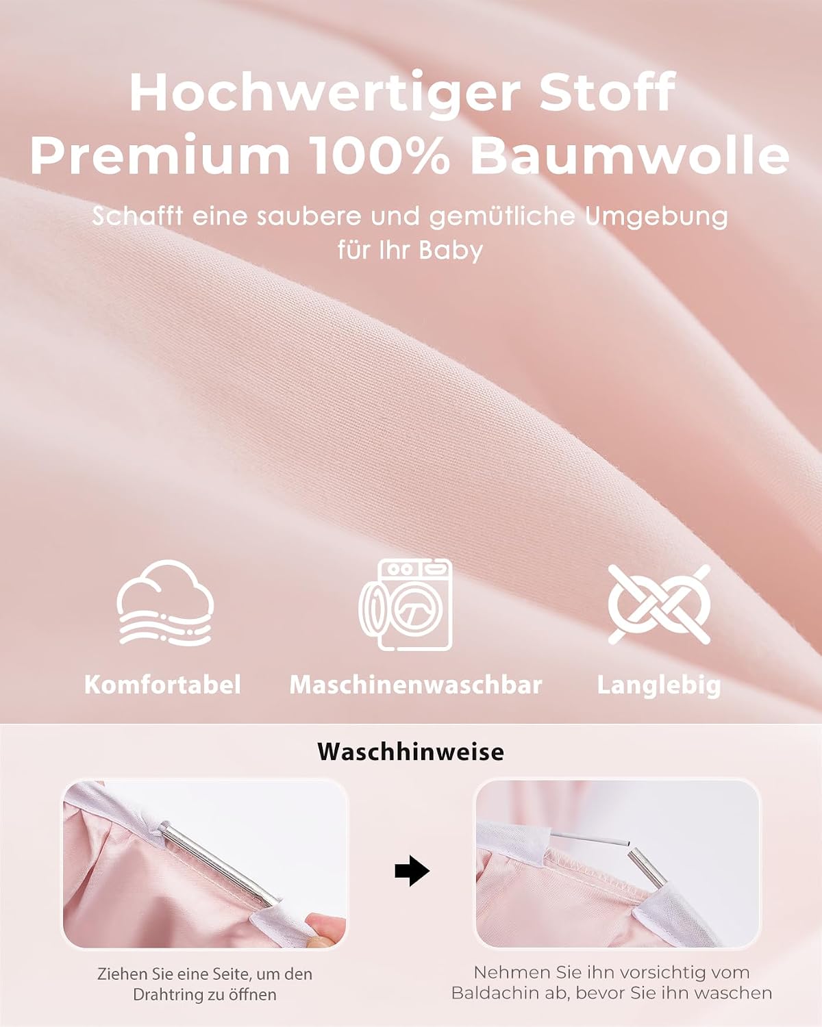 Betthimmel mit Sternenlichtern, Rosa H269 x B100 cm (1er Pack)