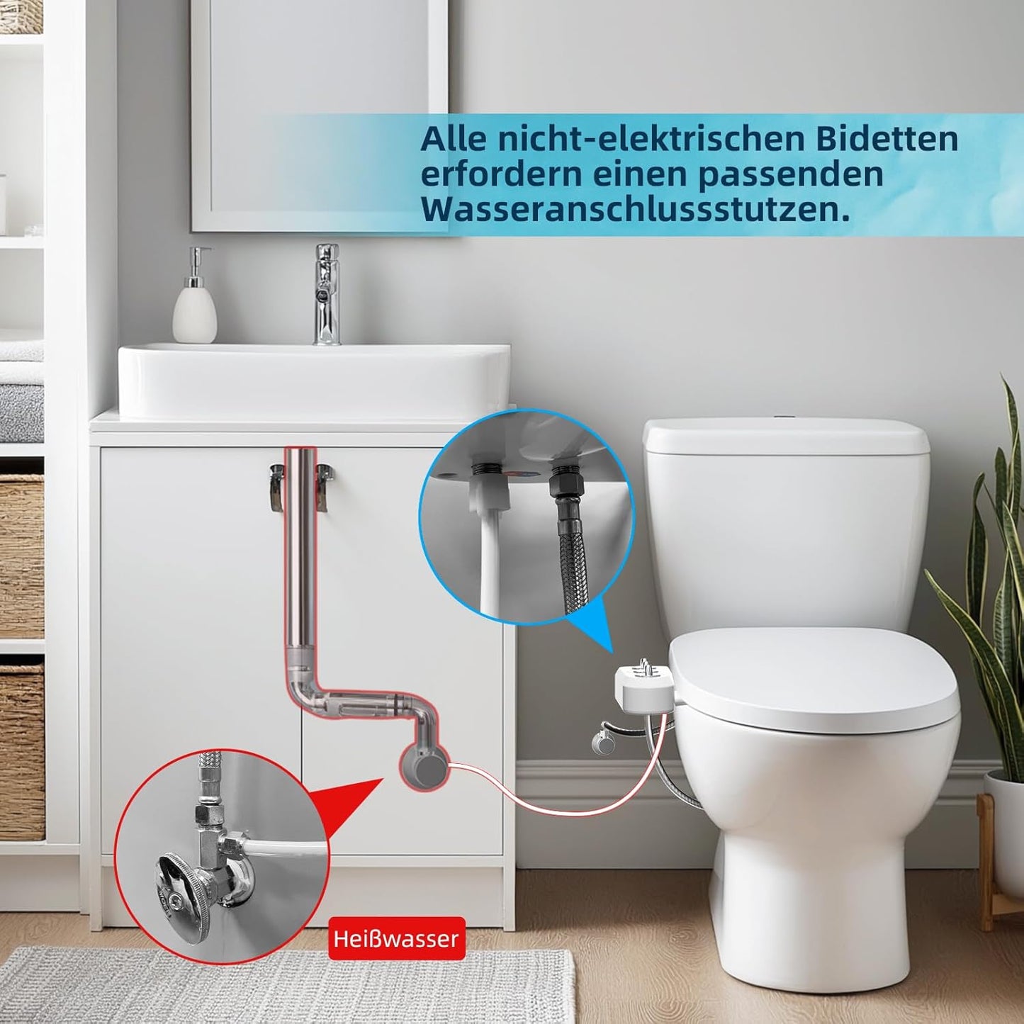 WC-Bidet-Aufsatz mit verstellbarem Wasserstrahl, Bidet Attachment (Verbinder 1/2")