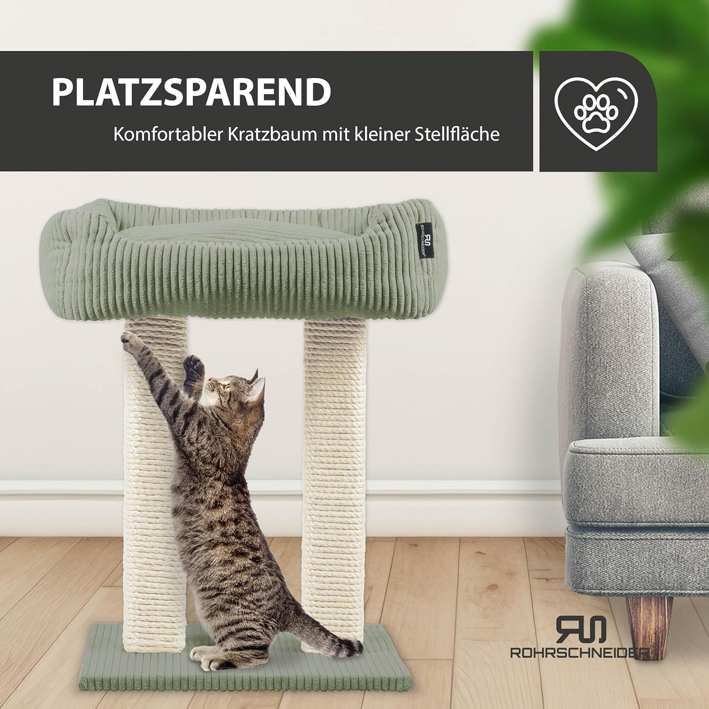 Moderner Kratzbaum Wolly, Cordstoff breit salbei