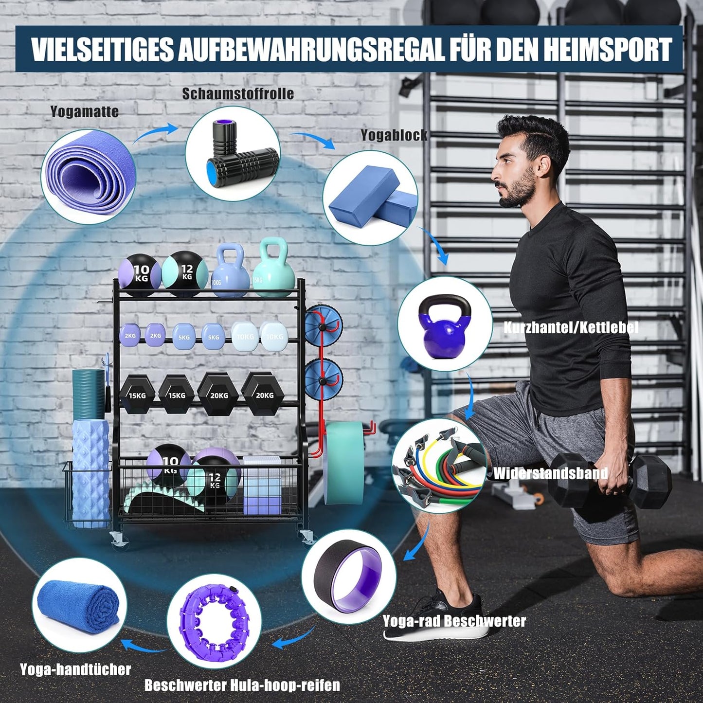 Multifunktionaler Hantelständer für Home Gym, Schwarz
