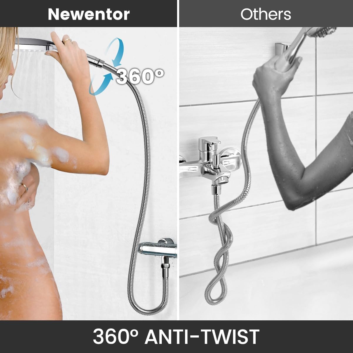 Duschkopf-Set mit 6 Strahlarten und 2m Schlauch, Duschkopf, Silber Duschkopf mit Schlauch 2m