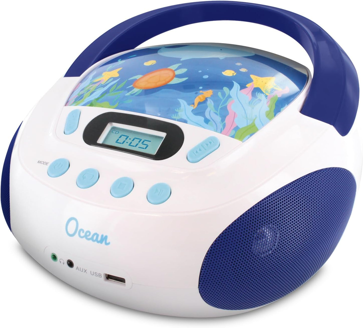 CD Player für Kinder mit Lautsprechern und USB, blau / weiß