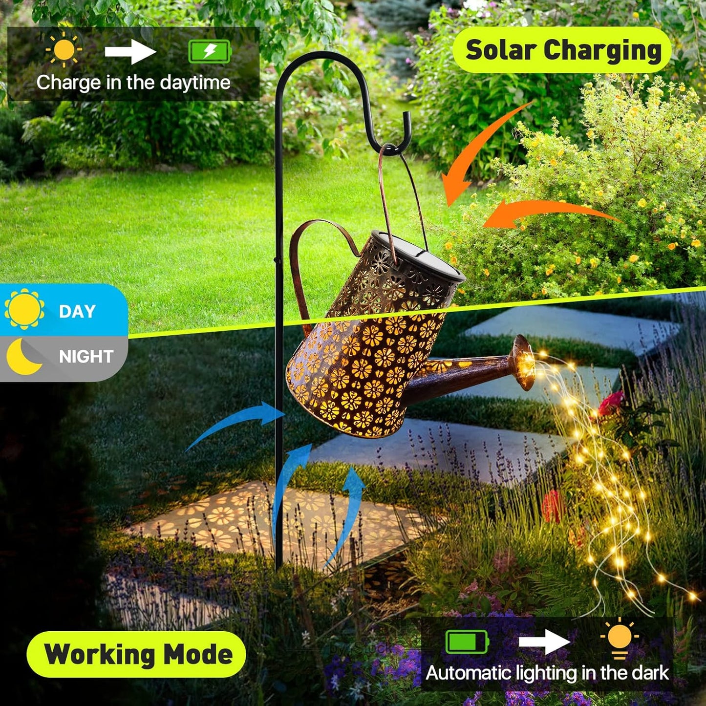 Solar-Giesskanne Gartenleuchte mit Lichterkette, Bronze