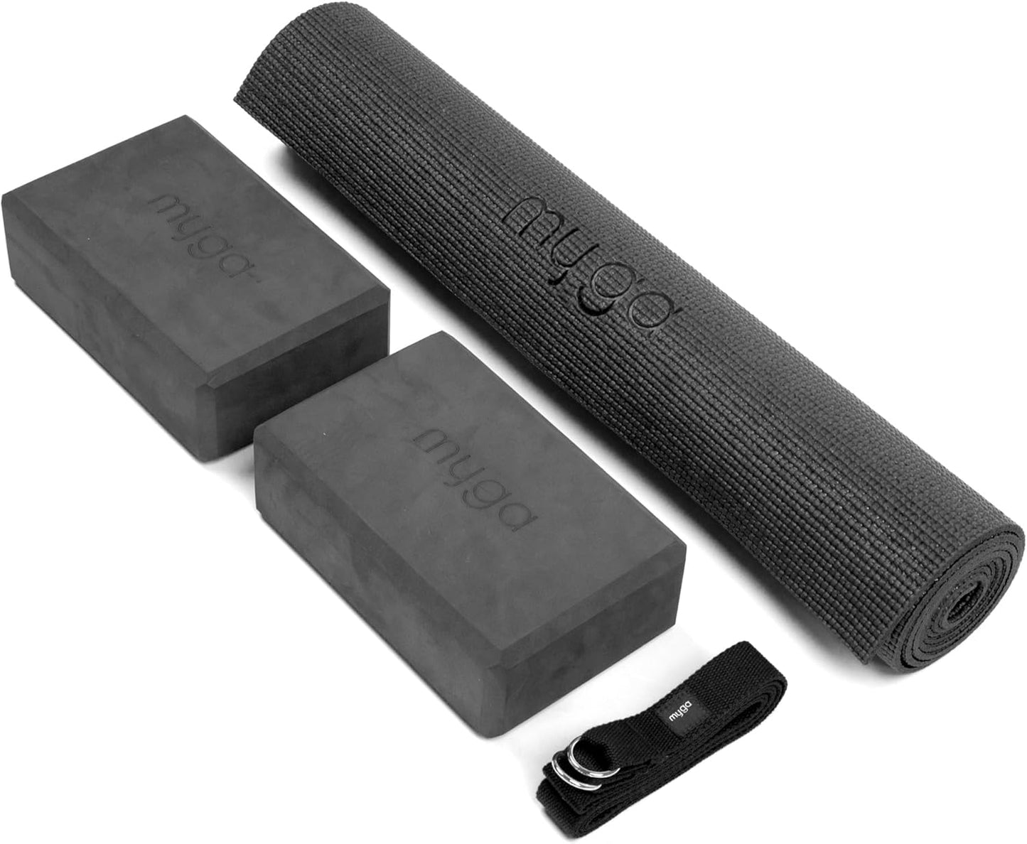 Yoga-Starter-Set mit Matte, Blöcken & Gurt, Schwarz