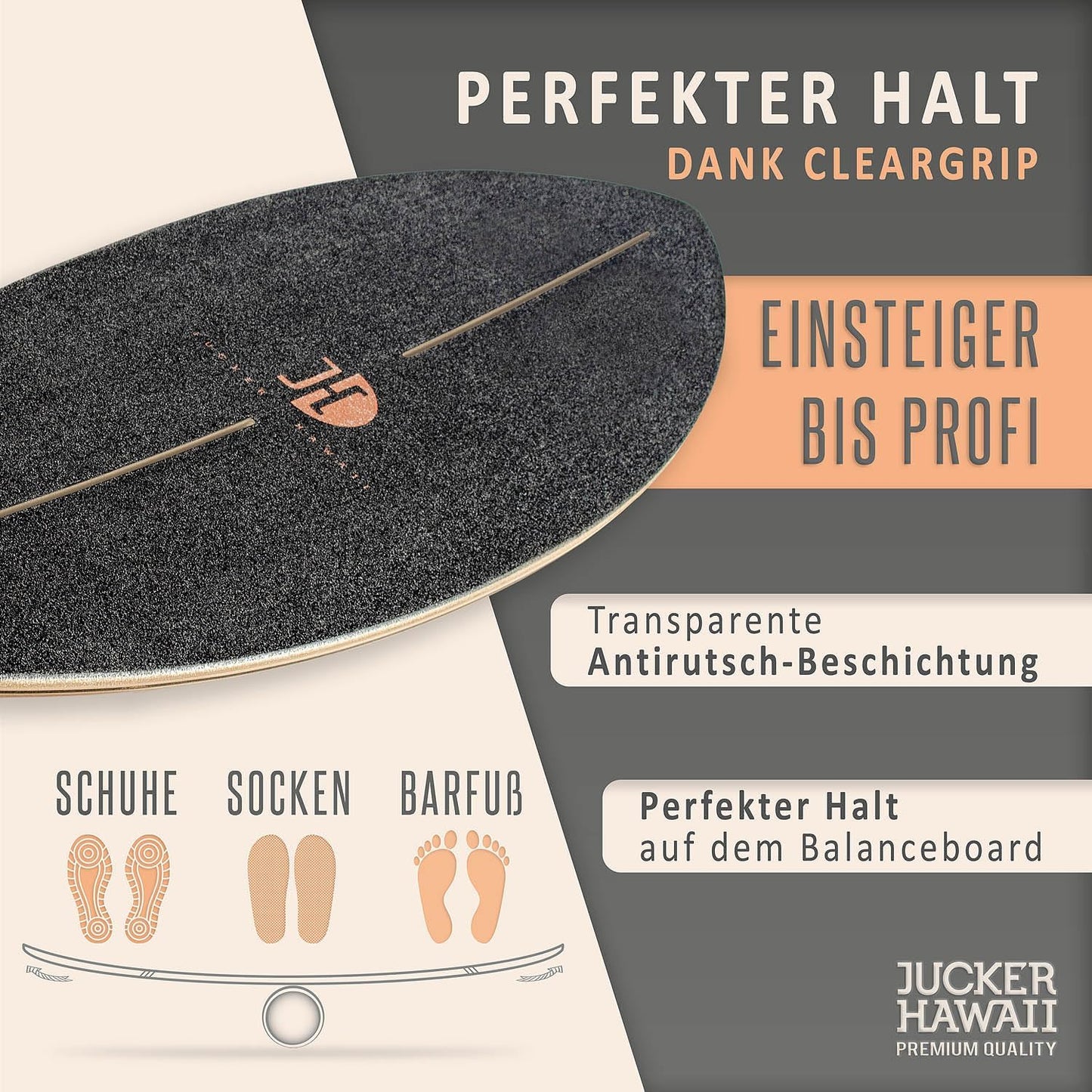 Balanceboard Ocean Rocker mit rutschfester Oberfläche, Schwarz + Rolle