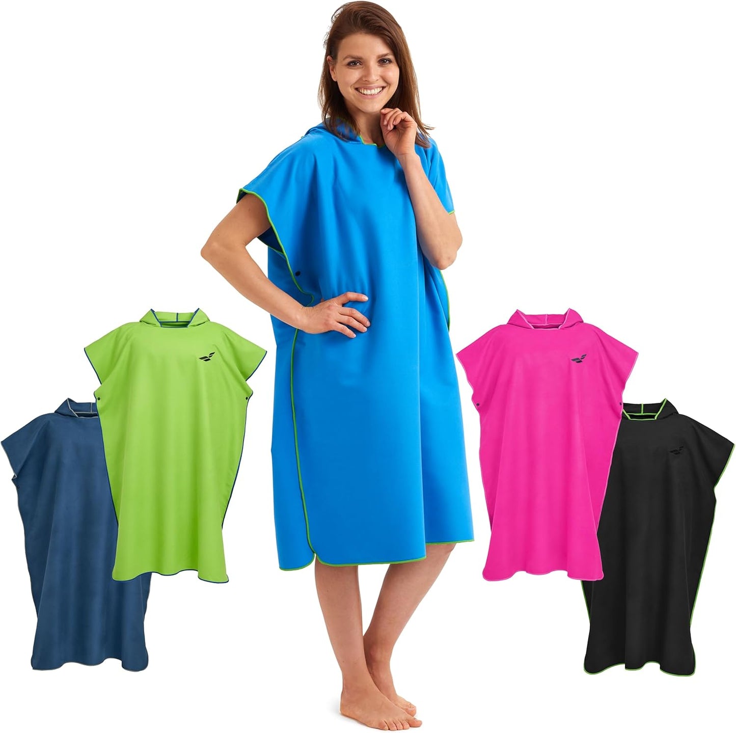 Badeponcho aus Mikrofaser für Erwachsene, 01-Medium 08 - Blau - Grün