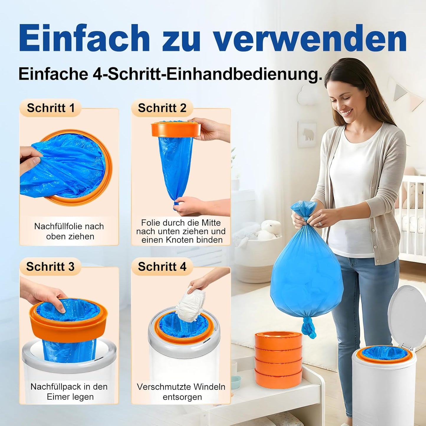 Runde Nachfüllkassetten für Windeleimer, 4 Stück