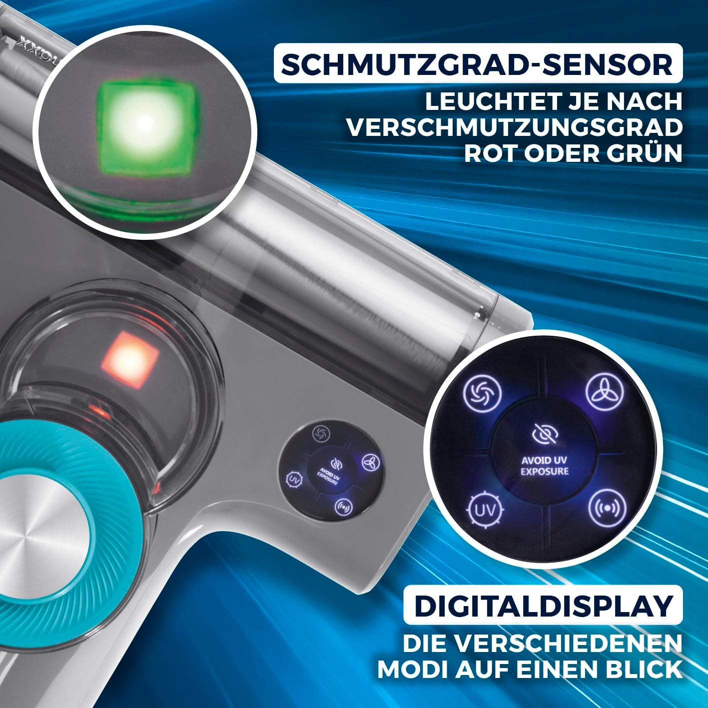 3-in-1 Milbensauger mit Heissluft & UV-C-Licht, Rotation Pro Power 15kPa Blau