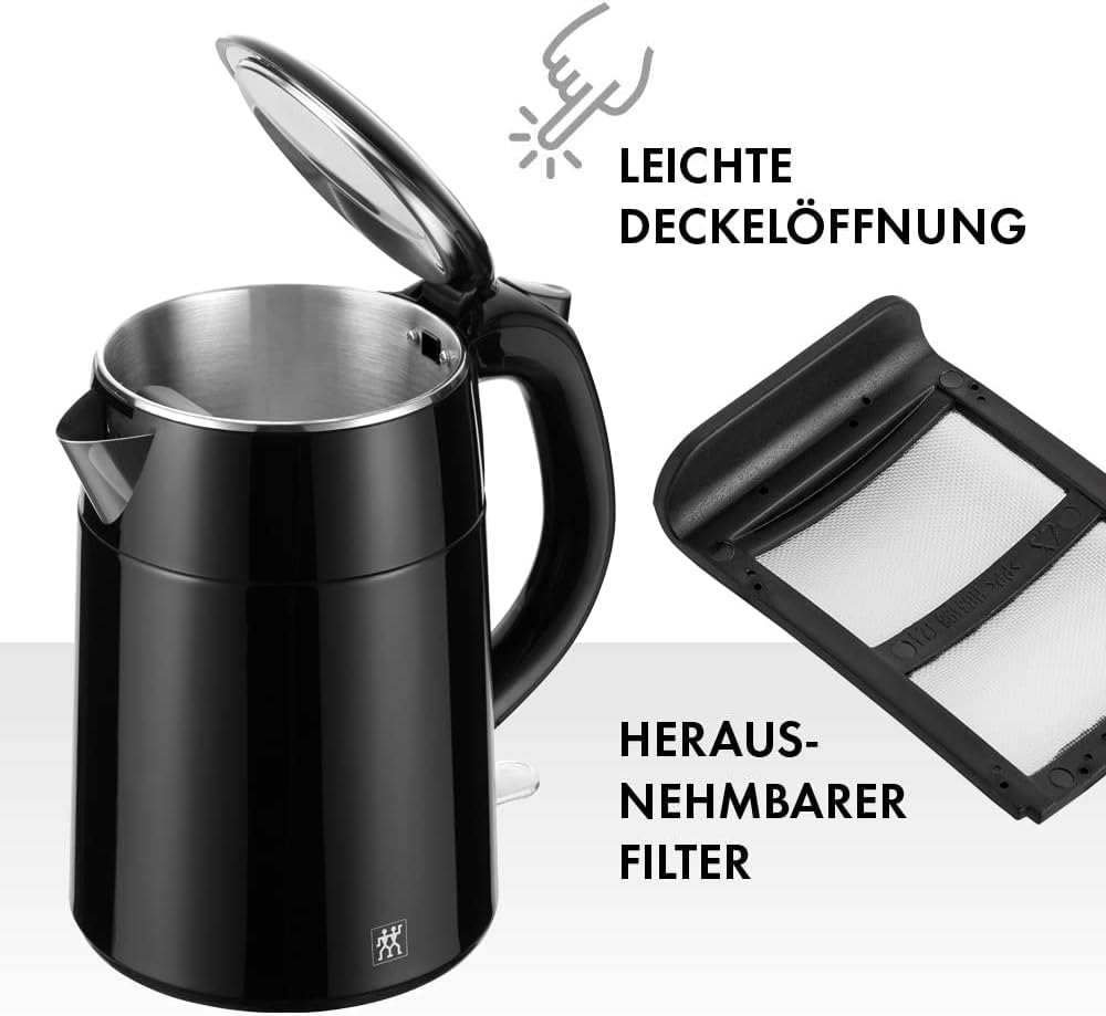 Wasserkocher mit herausnehmbarem Kalkfilter, Schwarz
