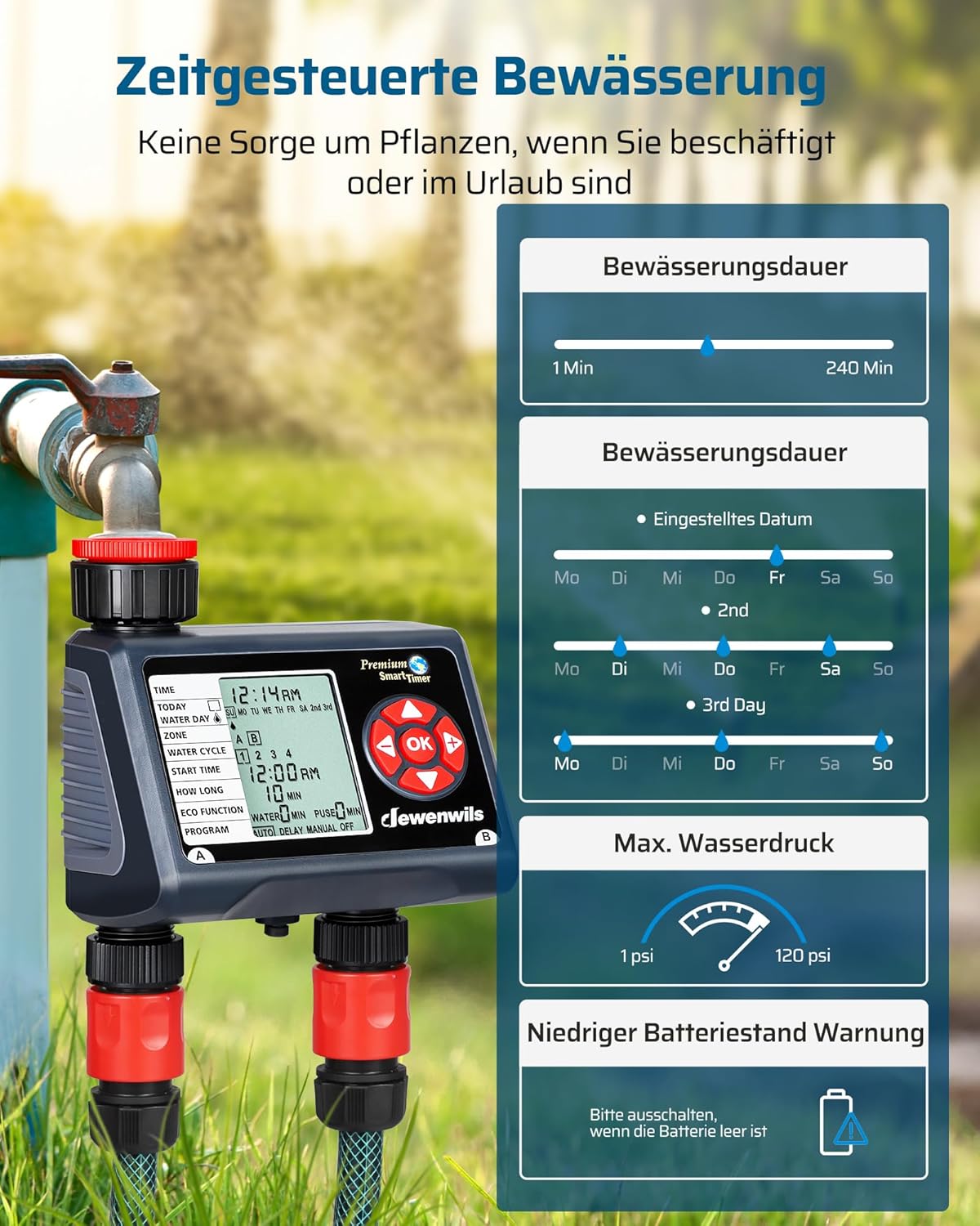 Garten-Bewässerungscomputer mit 2 Ausgängen, 2 Ausgängen