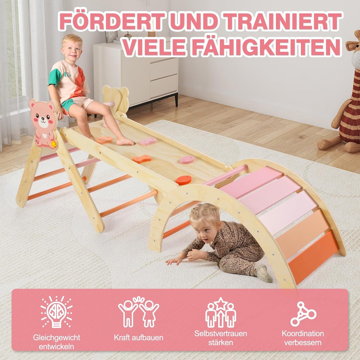 Kletterdreieck Set (7-in-1) mit Rutsche, Bärchen