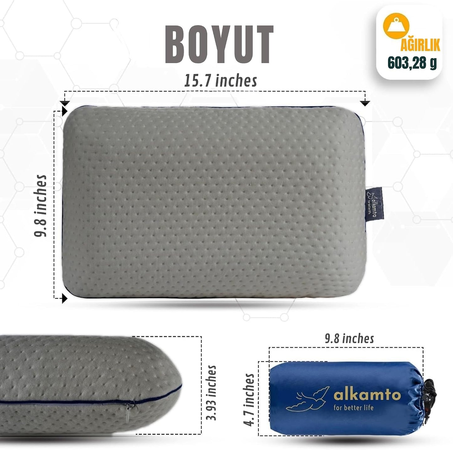 Ergonomisches Memory-Schaum-Reise- und Campingkissen, Weiss