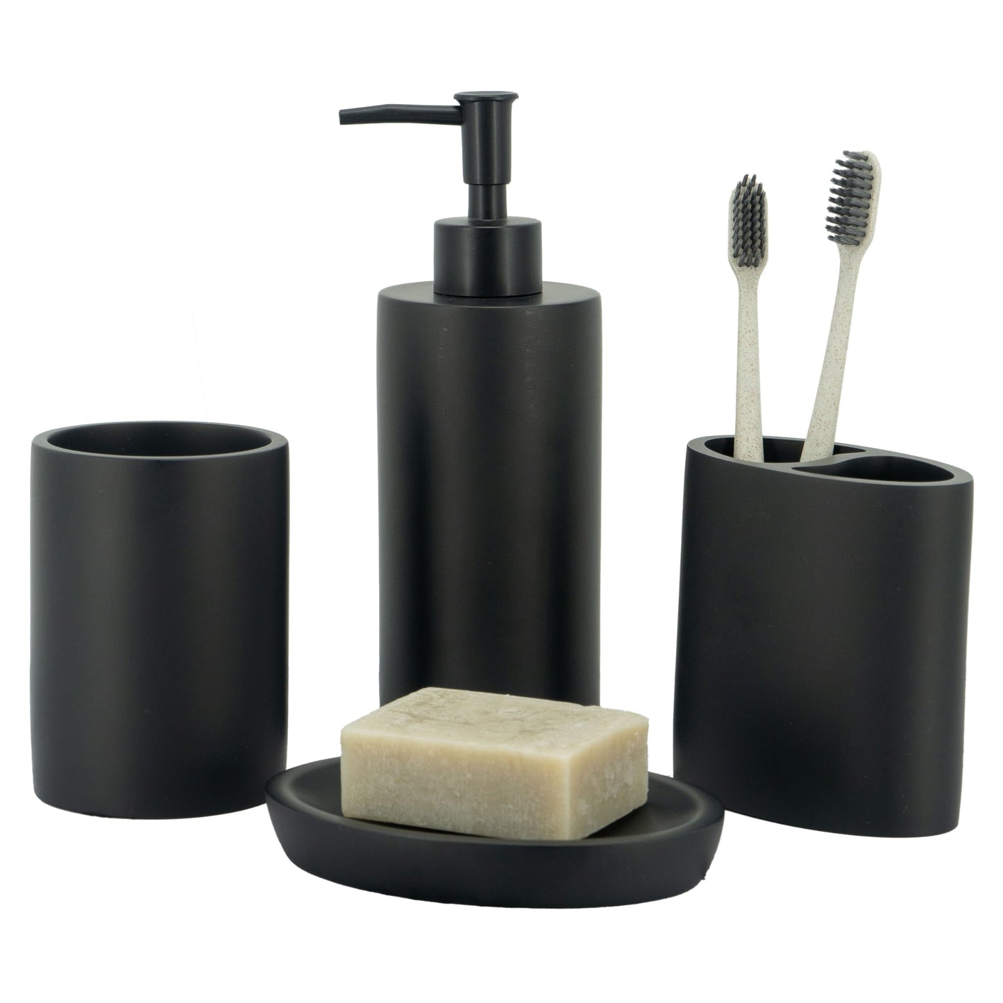 4-teiliges Badezimmer-Accessoires-Set, Schwarz Dunkel
