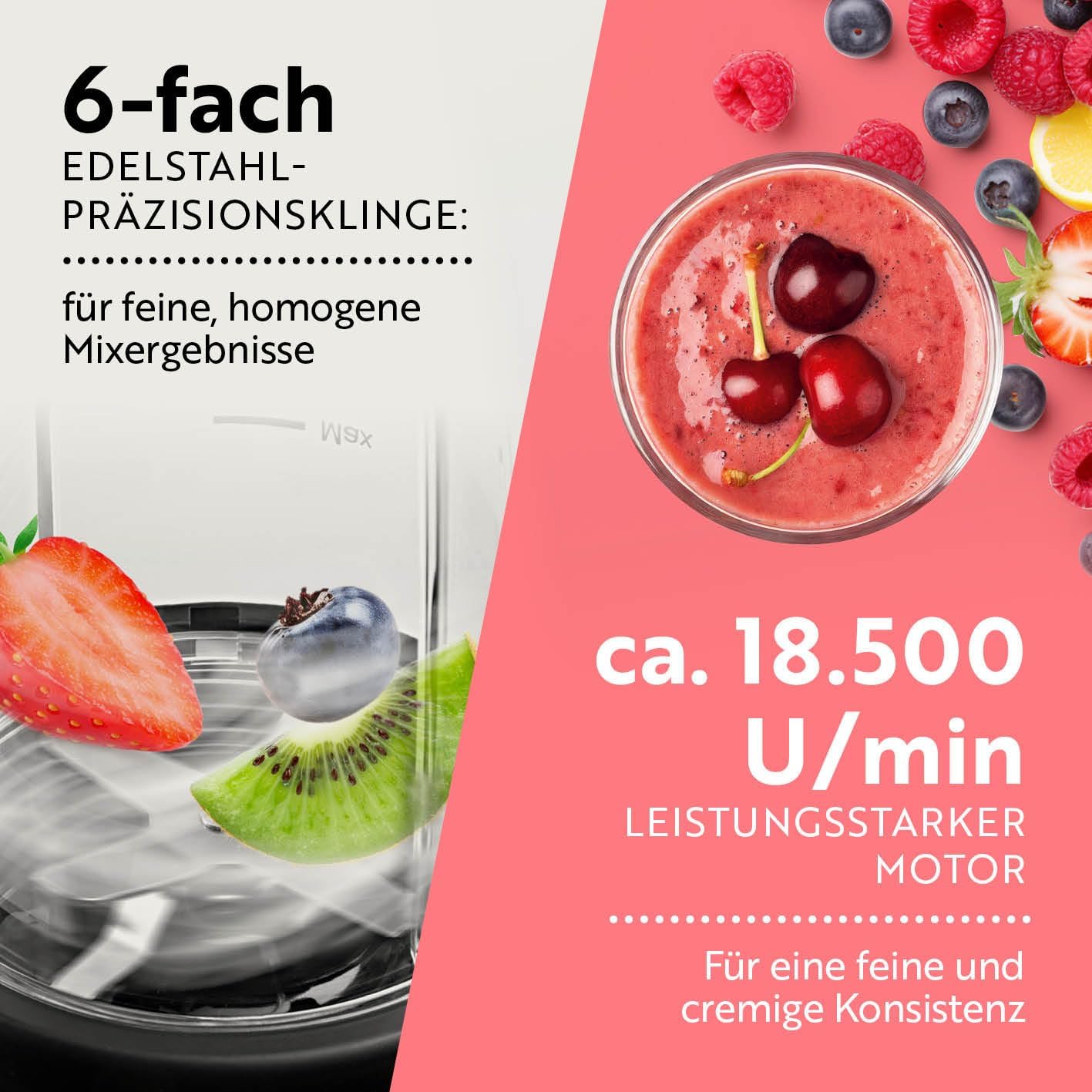 Mixer & Smoothie Maker Set, Schwarz-edelstahl | Nutrition Mixer Power + Pro | 1000w | M-set