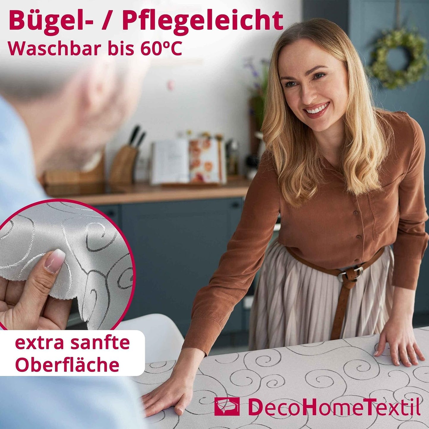 Tafeldecke mit Ornament-Stickerei, 130 x 340 cm (Eckig) Champagner