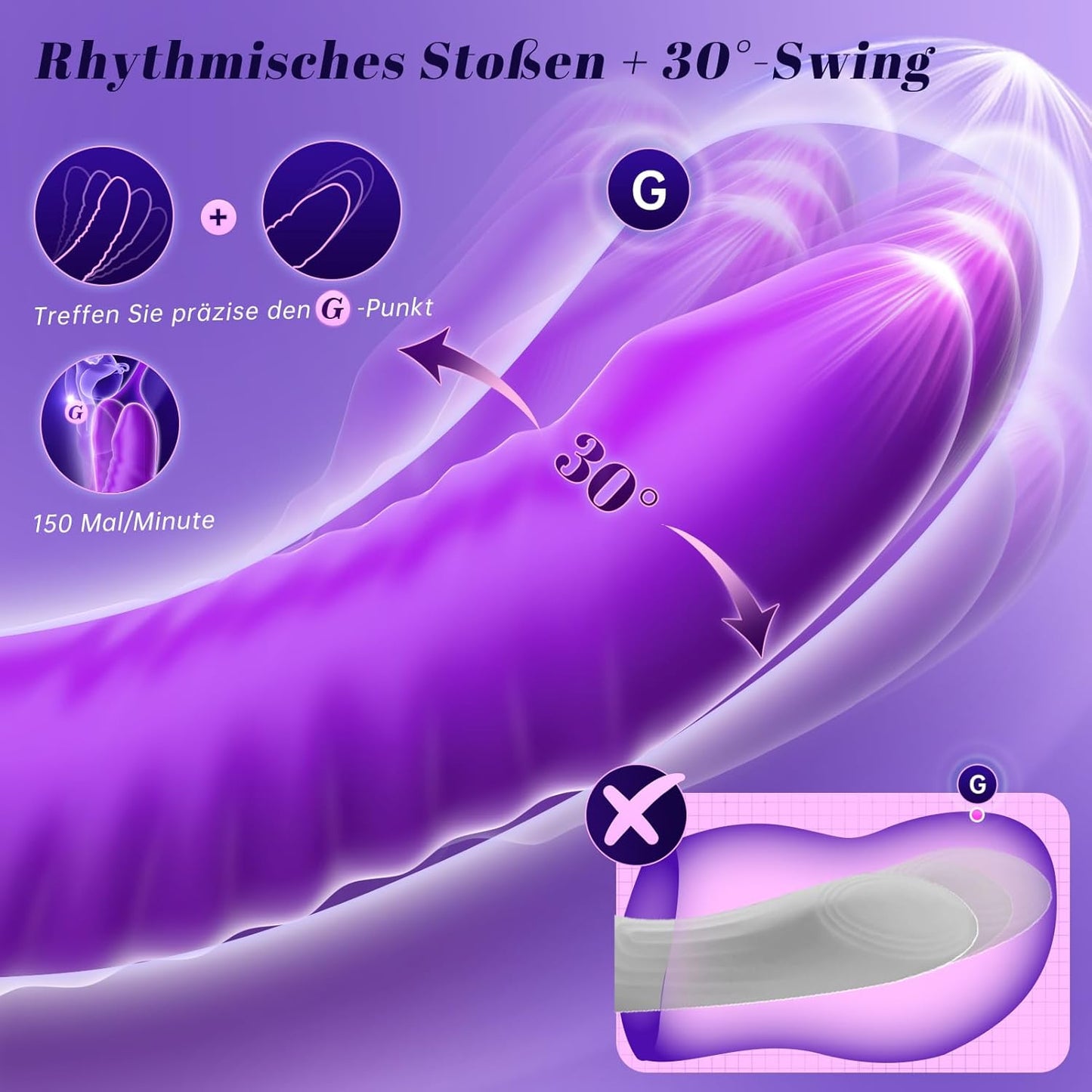 Dildo Vibrator mit Stoss- und Schwungmodi, Lila unisize
