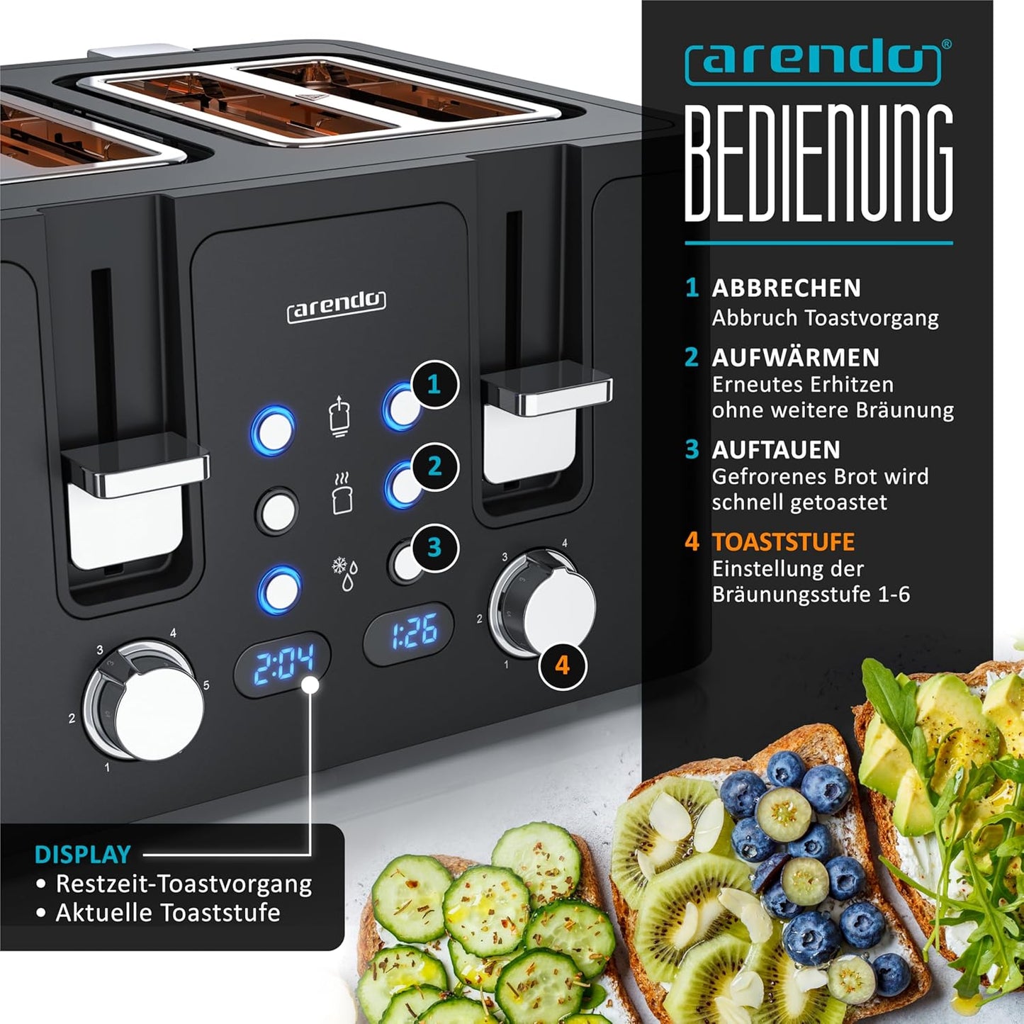 Toaster Manana X2 für 4 Scheiben, A: Schwarz