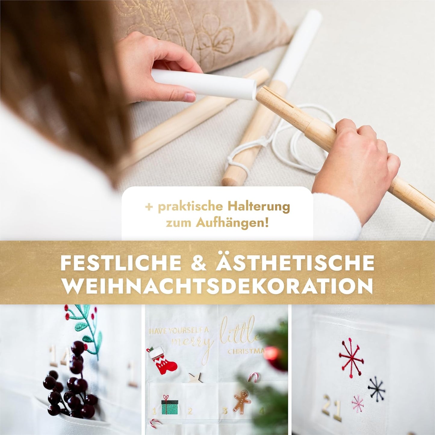 Adventskalender zum Befüllen, Weiß - Gold