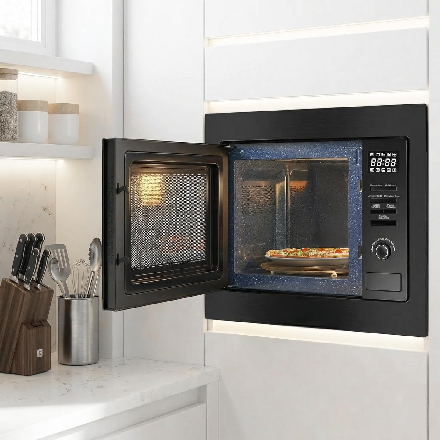 Einbau-Mikrowellenofen mit Grillfunktion HMW-MDBI25GDBK, Schwarz / Black Glass 25 L
