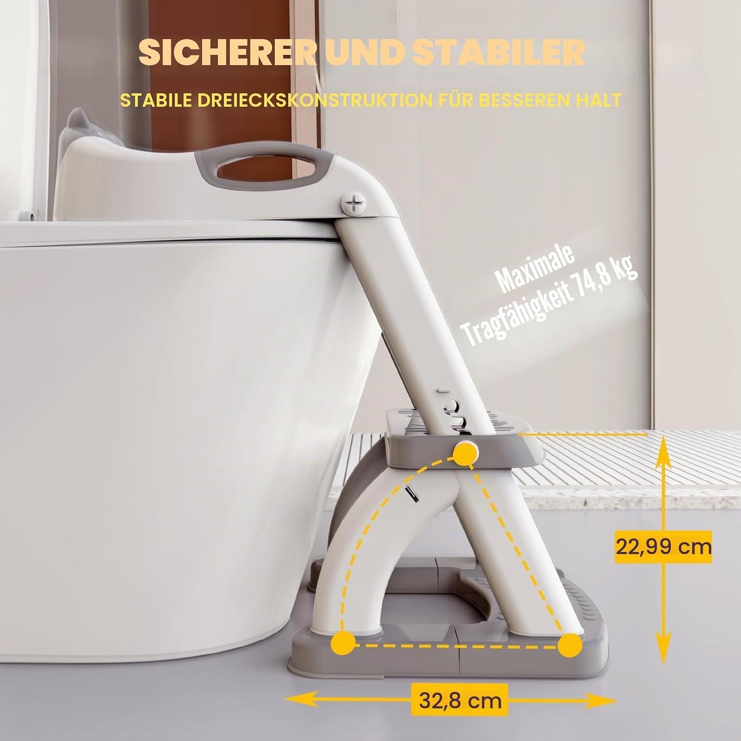 2-in-1 Toilettenaufsatz mit Treppe für Kinder, Grau-8898