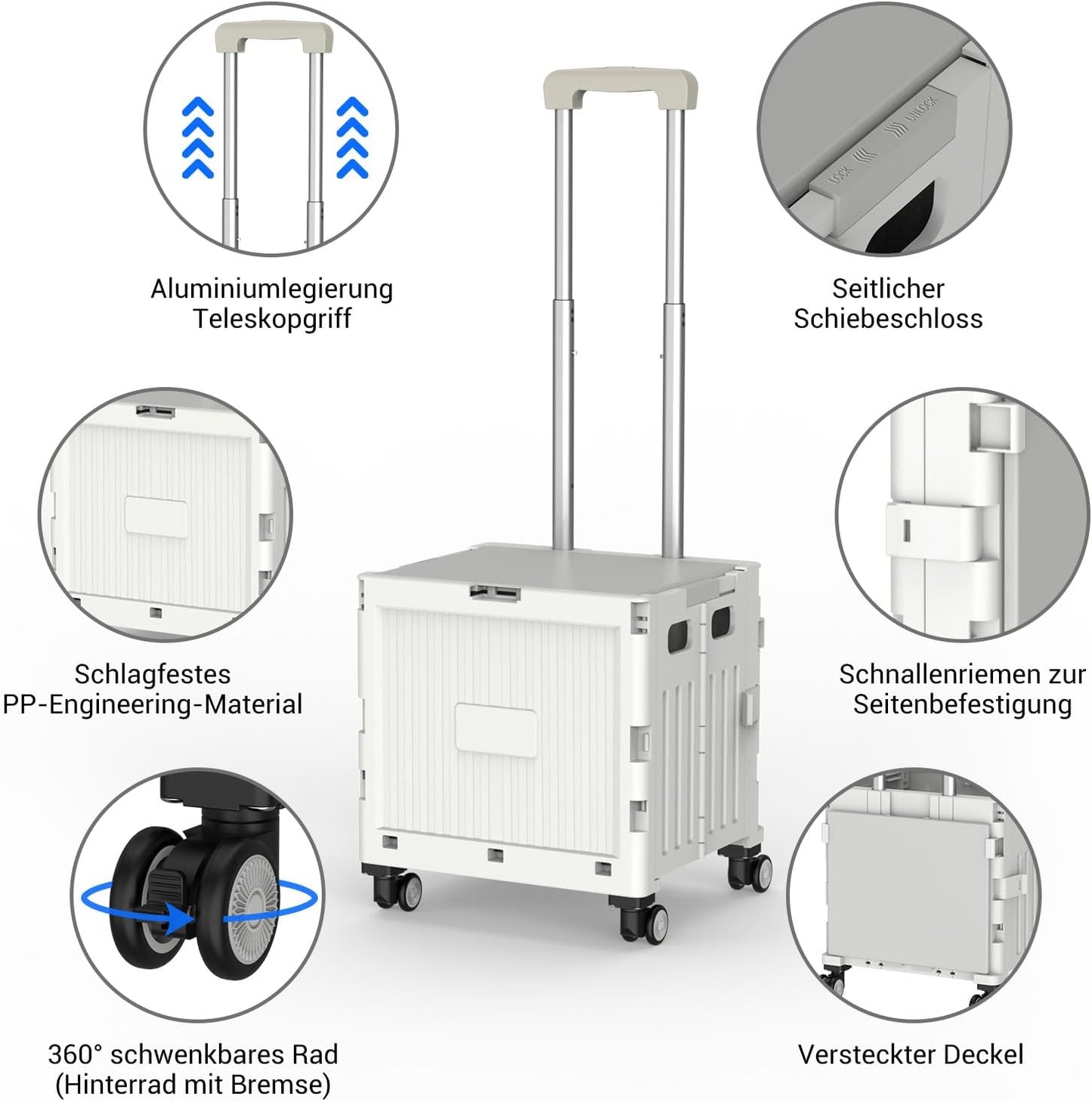 Klappbarer Einkaufstrolley, Grau