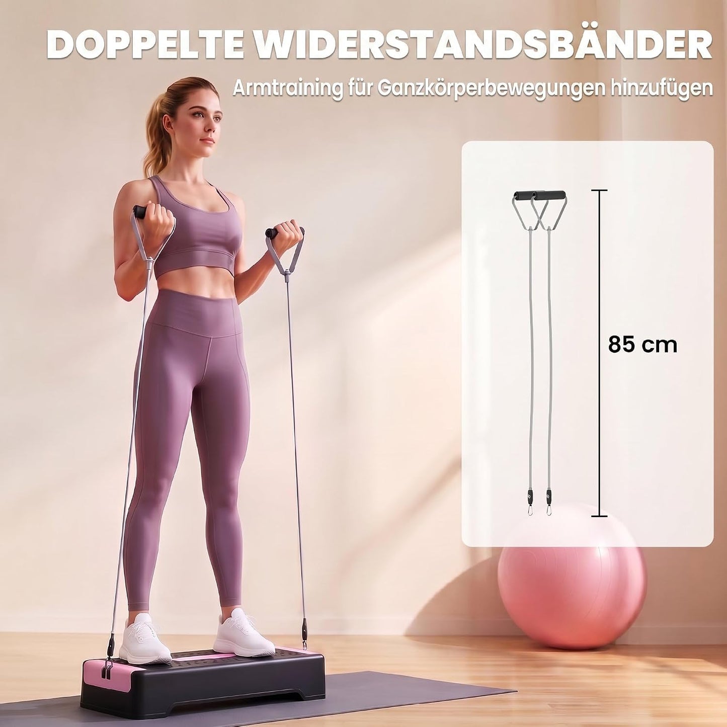 Steppbrett mit Widerstandsbändern und Anti-Rutsch-Matte