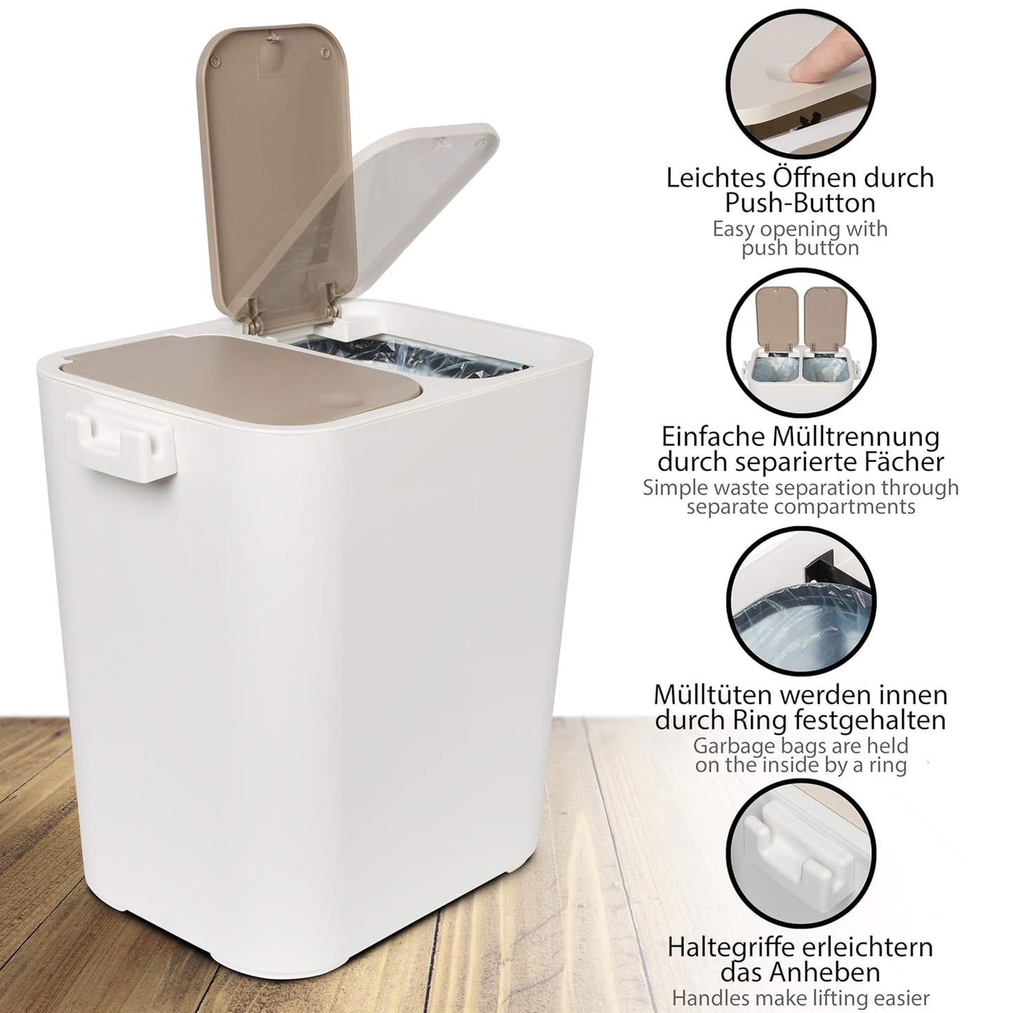 Mülltrennsystem Ben, Beige / 18 Liter