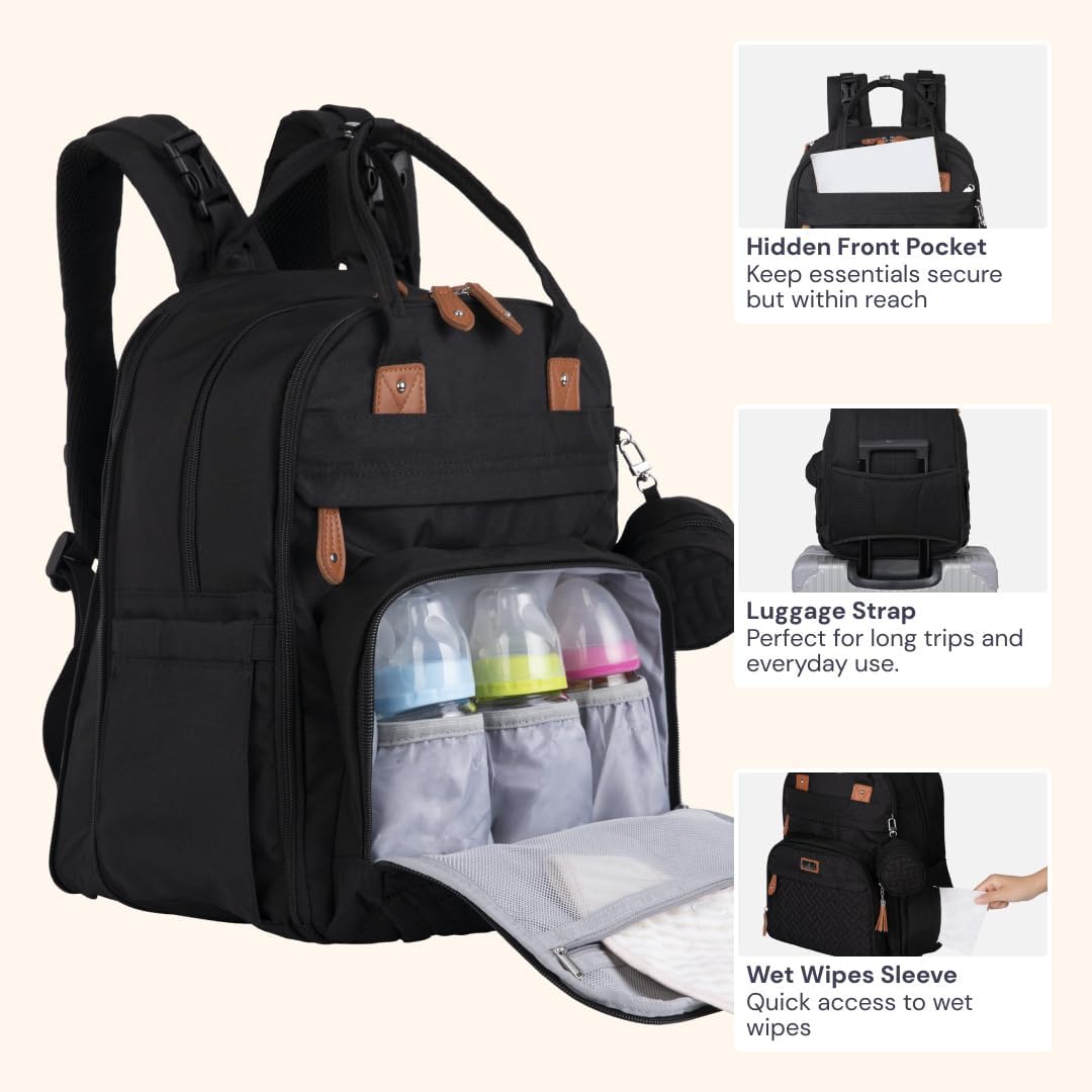 Rucksack mit Wickelauflage, Xl, Schwarz