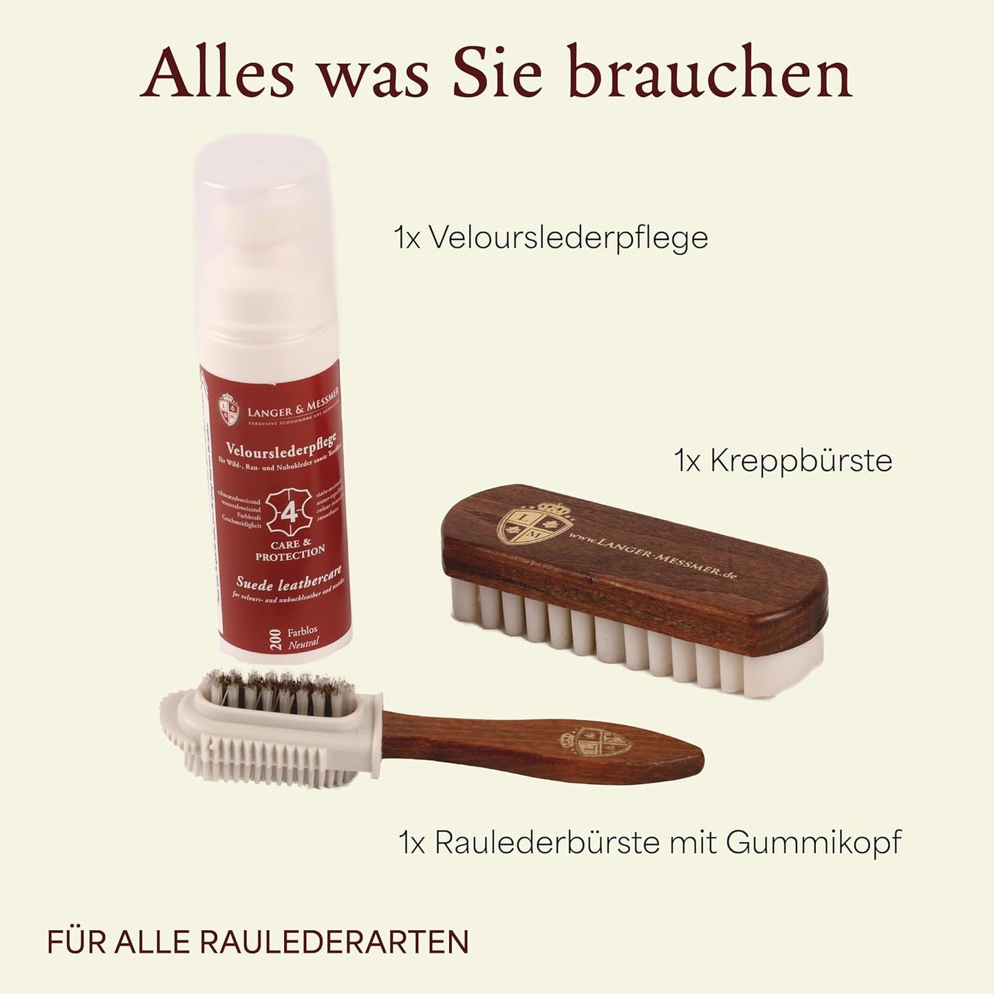 3-teiliges Schuhpflegeset für Rauleder, 3 Teilig