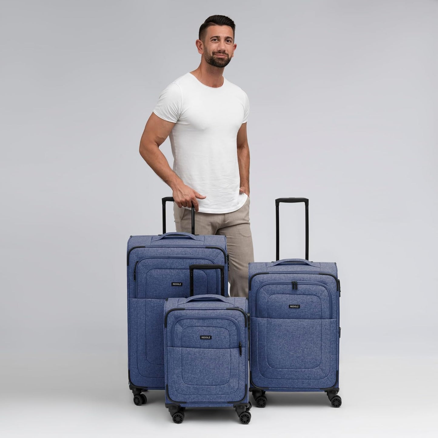 Essentials 12 THREE SET 4-Rollen Kofferset 3-tlg. mit Dehnfalte, Kofferset (3-teilig) 4-Rad erweiterbar, Blue