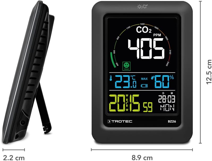 CO2 Messgerät BZ26 Luftqualitätsmonitor, Mit Wohlfühlindikator