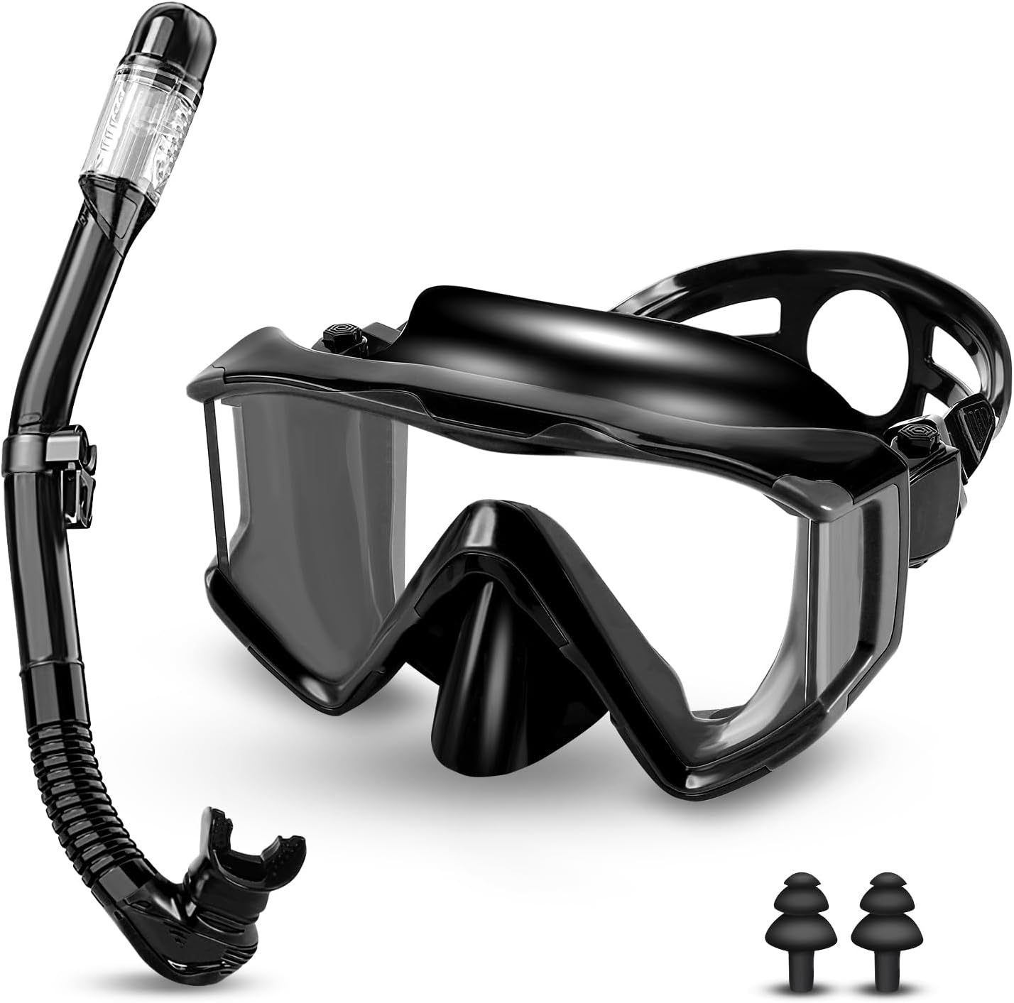 Schnorchelset mit Tauchmaske und Dry Schnorchel, Schwarz