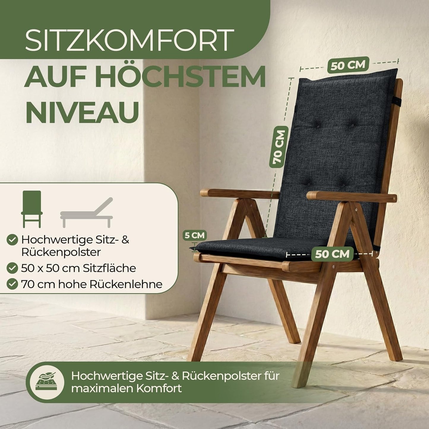 Hochlehner Gartenstuhlauflagen-Set (6 Stück), Anthrazit 6
