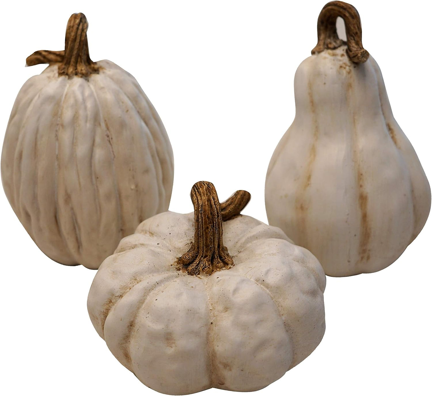 3er-Set Herbstliche Deko-Kürbisse, Weiss