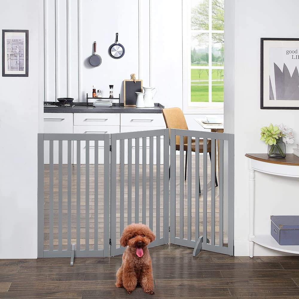 Freistehendes Absperrgitter für Hunde, 3-teilig, Grau, 153L x 91H cm, 3-teilig